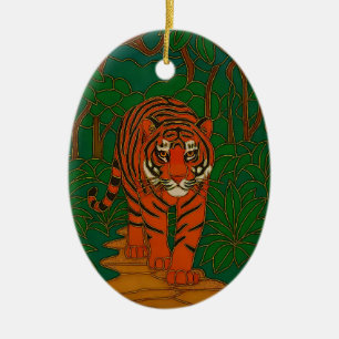 Cloisonne-Kunst Tiger auf dem Dschungelpfad Keramik Ornament