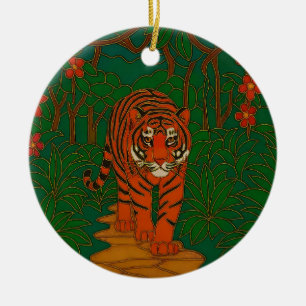 Cloisonne-Kunst Tiger auf dem Dschungelpfad Keramik Ornament