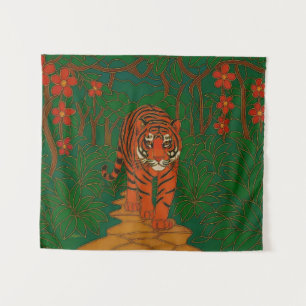 Cloisonne-Kunst Tiger auf dem Dschungelpfad Wandteppich