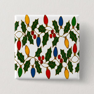 Cloisonne Kunst Weihnachtslichter und Stechpalme Button