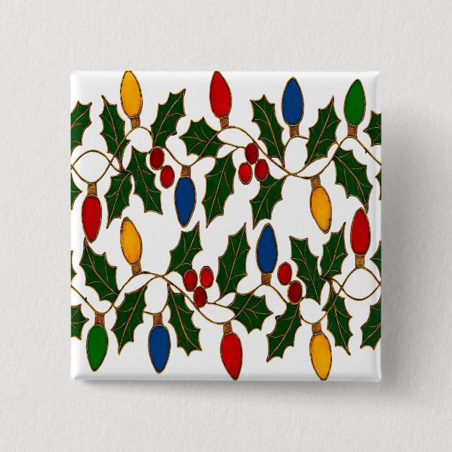 Cloisonne Kunst Weihnachtslichter und Stechpalme Button (Vorderseite)