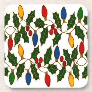 Cloisonne Kunst Weihnachtslichter und Stechpalme Getränkeuntersetzer