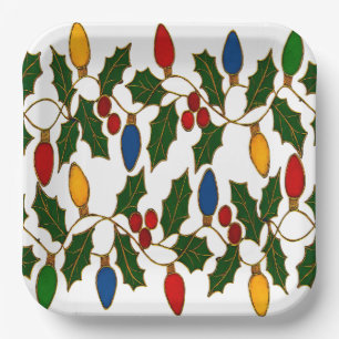 Cloisonne Kunst Weihnachtslichter und Stechpalme Pappteller