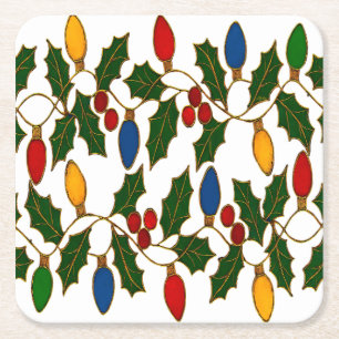Cloisonne Kunst Weihnachtslichter und Stechpalme Rechteckiger Pappuntersetzer