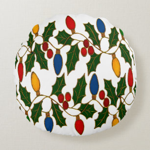 Cloisonne Kunst Weihnachtslichter und Stechpalme Rundes Kissen