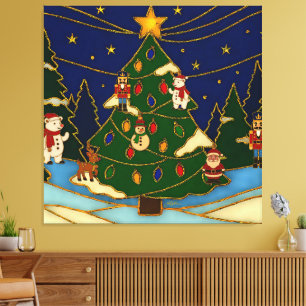 Cloisonne Kunst Whimsical Wald Klassisches Weihnac Leinwanddruck