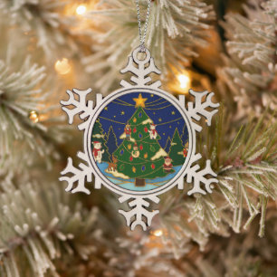 Cloisonne Kunst Whimsical Wald Klassisches Weihnac Schneeflocken Zinn-Ornament
