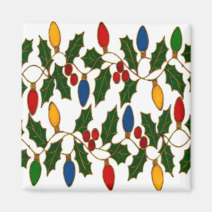 Cloisonne-Weihnachtslichter und Stechpalme Magnet