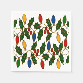 Cloisonne-Weihnachtslichter und Stechpalme Serviette