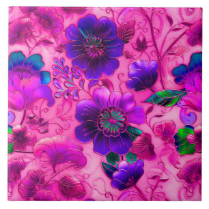 Cloisonrosa lila Blumenmuster Fliese