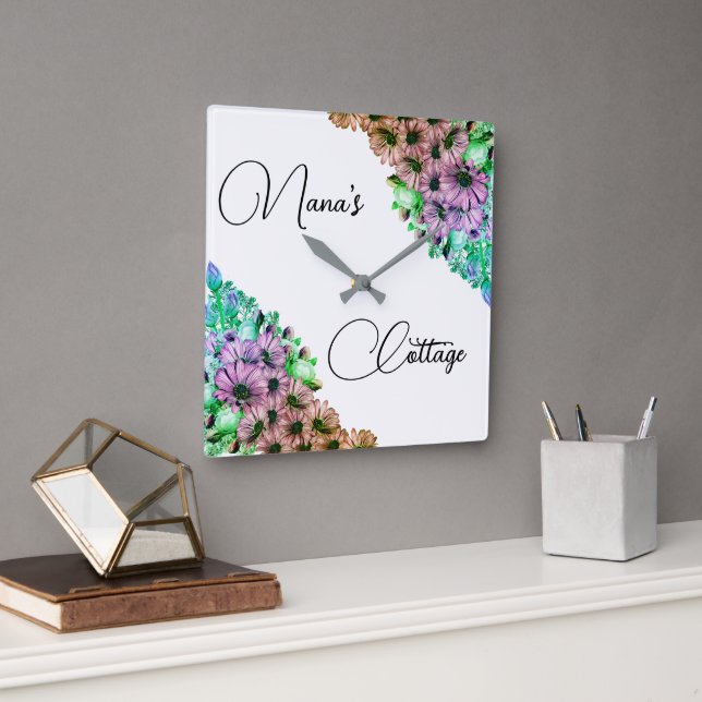 Cloroful Floral Nana's Hütte Quadratische Wanduhr (Büro)