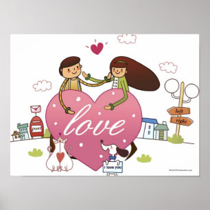 Close-up of a couple holding a heart shape poster