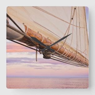 Close-Up Of Sail And Ropes   Maine, Camden Quadratische Wanduhr