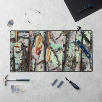 Close-up scene of birch log stumps, rustic charm schreibtischunterlage
