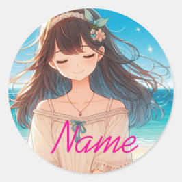 Closed Eyes Girl & Straw Hat Girl Runder Aufkleber