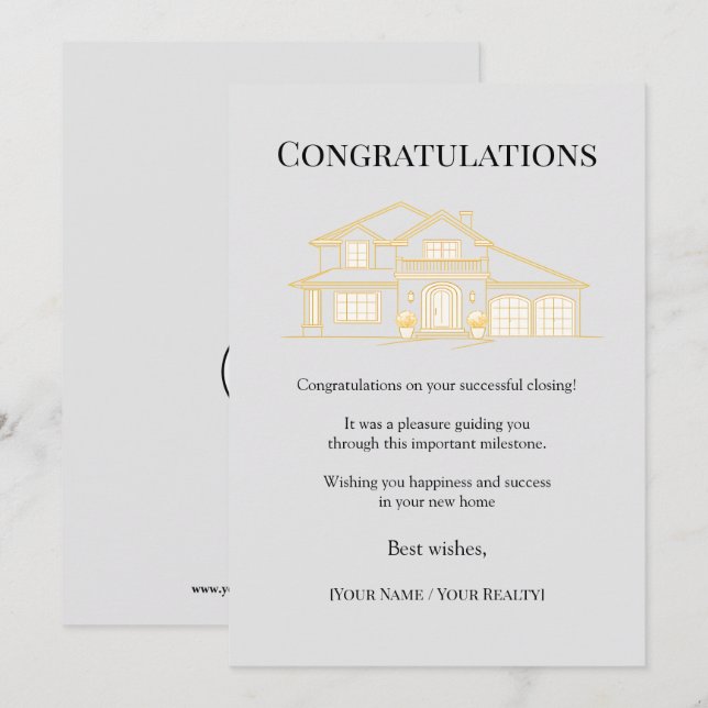 Closing Congratulations Card Real Estate Dankeskarte (Vorne/Hinten)