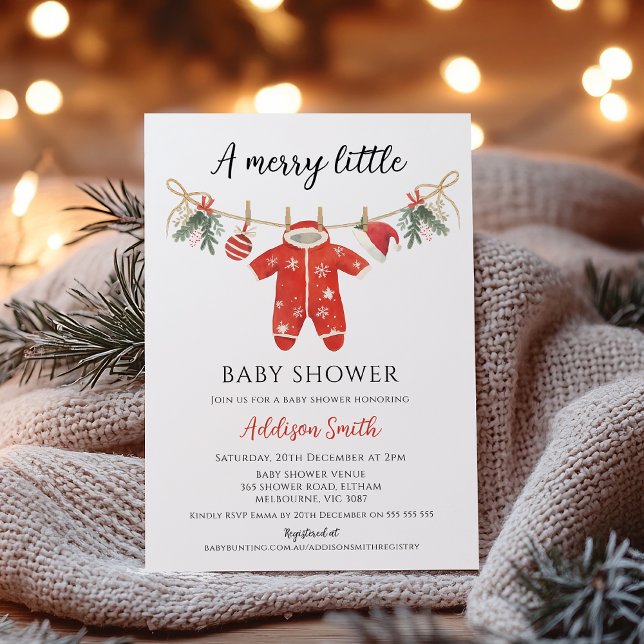 Clothes Red Merry Little Baby Shower Baby Shower  Einladung (Christmas Baby Shower Invitation, Merry Little Baby Shower Theme Invitation Boy,
Christmas Themed)