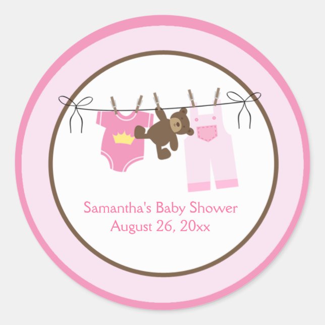 Clothesline Baby Girl CIRCLE Custom Gefälligkeitsk Runder Aufkleber (Vorderseite)