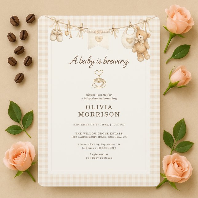 Clothesline Baby is Brewing Coffee Baby Shower Einladung (Von Creator hochgeladen)