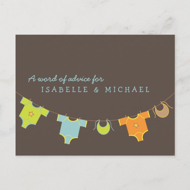Clothesline Baby Shower Adminkarte Blau | Grün Hinweiskarte (Vorderseite)