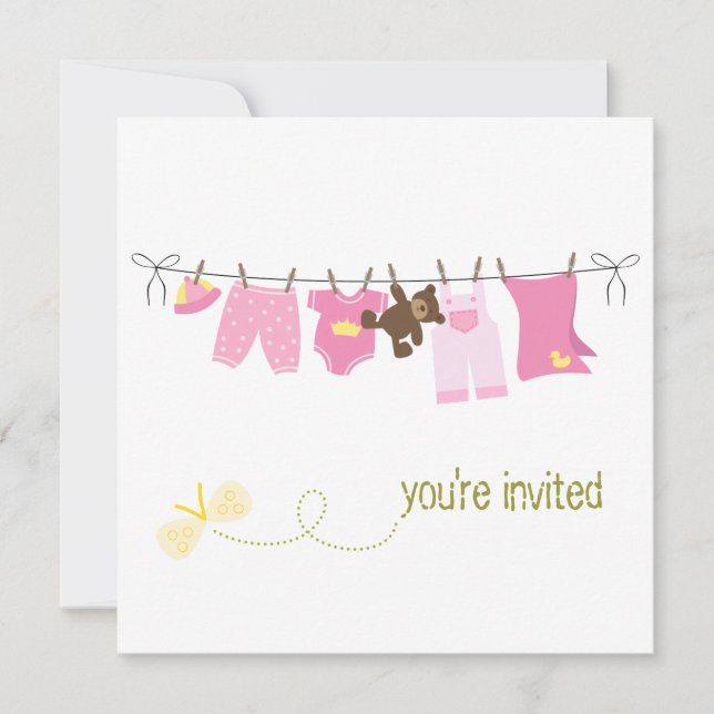 Clothesline Baby Shower Invitations (Devant)