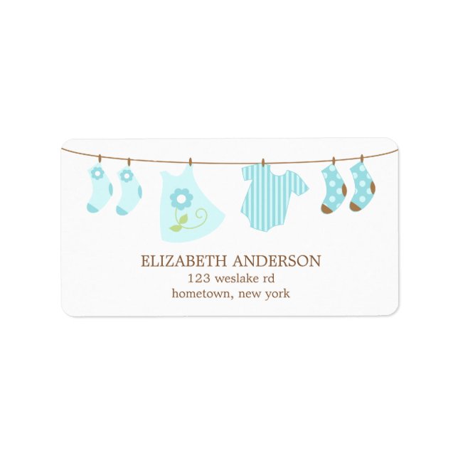 Clothesline Baby Shower Labels Adressaufkleber (Vorne)