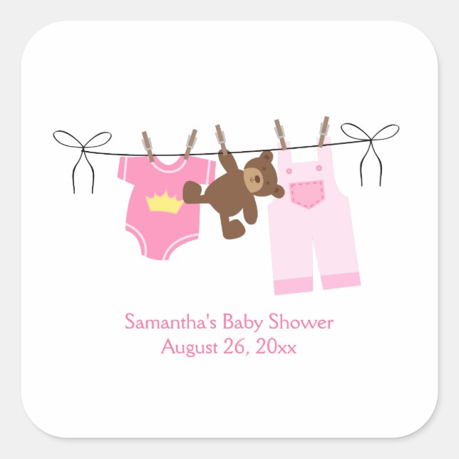 Clothesline Baby SQUARE Custom Gefälligkeitsaufkle Quadratischer Aufkleber (Vorderseite)