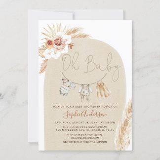 Clothesline Boho Pampas Grass Baby Dusche Einladung