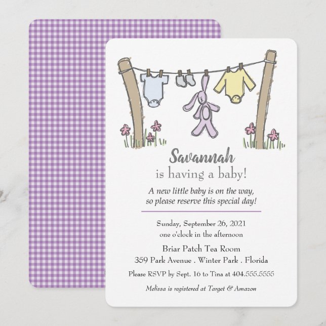 Clothesline Gender Neutral Baby Shower Einladung (Vorne/Hinten)