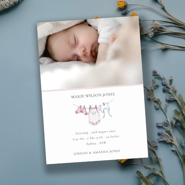 Clothesline rose Photo Faire-part de naissance béb (Créateur téléchargé)