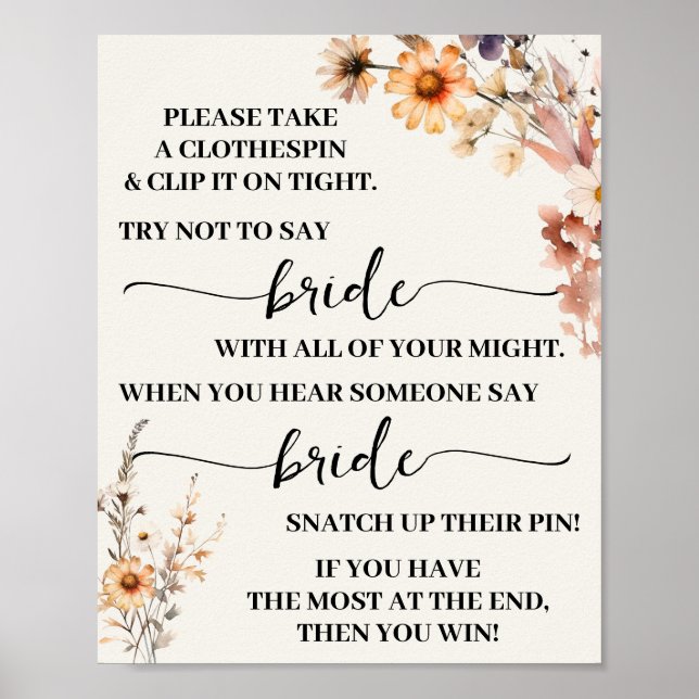 Clothespin Fall Wildblume Brautparty Spielzeichen Poster (Vorne)