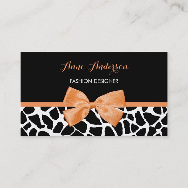 Clothier Girly Giraffe Print Orange Ribbon Bow Visitenkarte (Vorderseite)