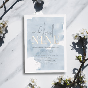 Cloud 9 Blaue Himmel-Aquarell-Jungen-Baby-Party Folieneinladung
