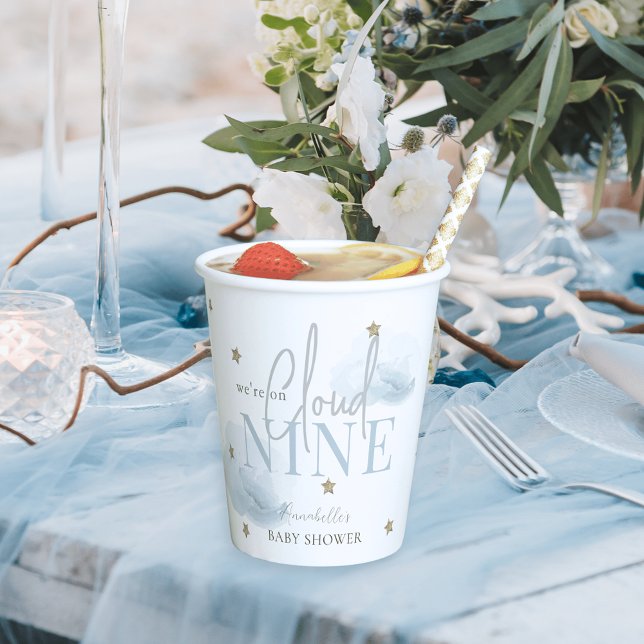 Cloud 9 Blue Clouds & Gold Stars Boy Baby Dusche Pappbecher (Von Creator hochgeladen)