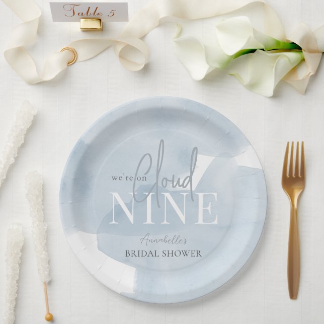 Cloud 9 Blue Sky Watercolor Bridal Shower Pappteller (Hochzeit)