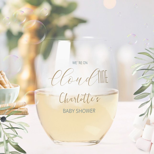 Cloud 9 Celestial Blue Baby Shower Weinglas Ohne Stiel (Cloud 9 Celestial Blue Baby Shower Stemless Wine Glass ©Susanne Sachers - Sunny Mind 🌞)