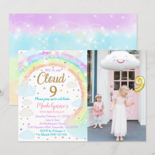 Cloud 9 Foto Einladung Regenbogen 9. Geburtstag