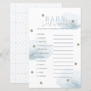 Cloud 9 Gold Stars Blue Baby Dusche Word Scramble