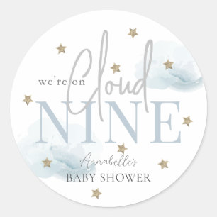 Cloud 9 Gold Stars Watercolor Boy Babydusche Runder Aufkleber
