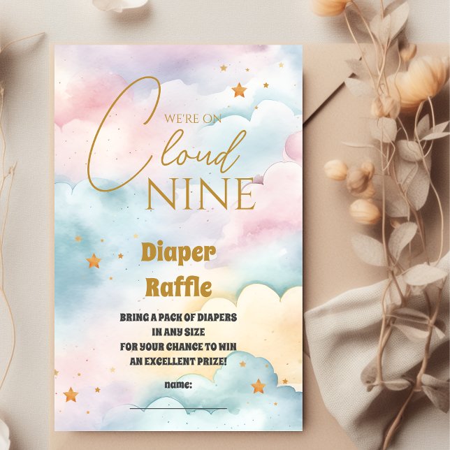 Cloud 9 Gold Stars Watercolor Diapper Raffle Begleitkarte (Von Creator hochgeladen)