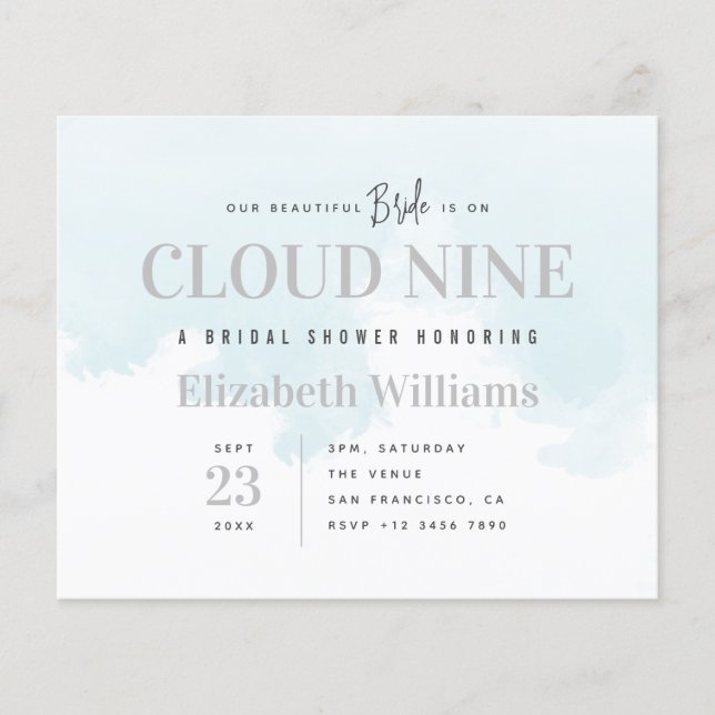 Cloud 9 Minimal Chic Budget Brautparty laden (Vorderseite)