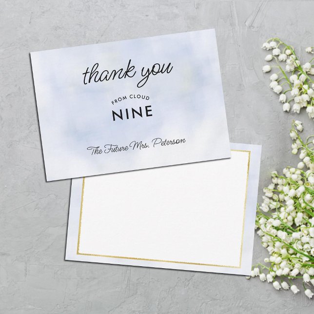 Cloud 9 Pastel Blue Elegantes Leeres Brautparty Dankeskarte (cloud 9 bridal shower thank you hand written message card modern elegant pastel blue calligraphy)