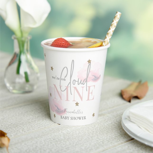 Cloud 9 Pink Clouds & Gold Stars Girl Baby Dusche Pappbecher (In Situ)