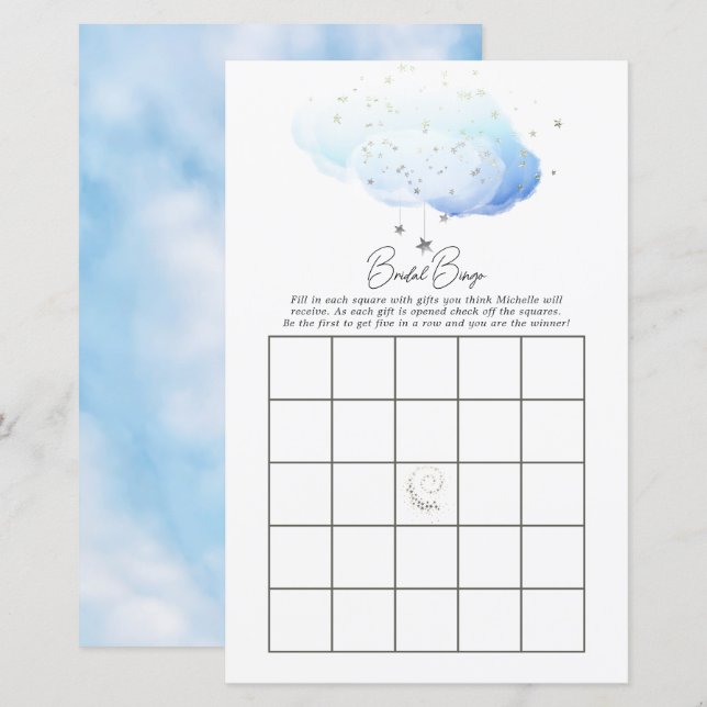 Cloud 9 Watercolor Brautparty Bingo (Vorne/Hinten)