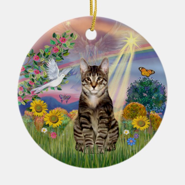 Cloud Angel - Tabby Tiger Cat Angel Keramik Ornament (Vorne)