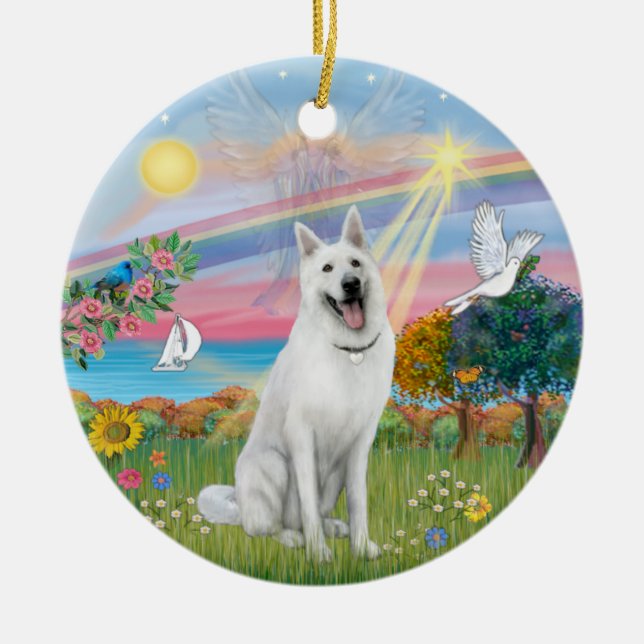 Cloud Angel - White German Shepherd Keramik Ornament (Vorne)