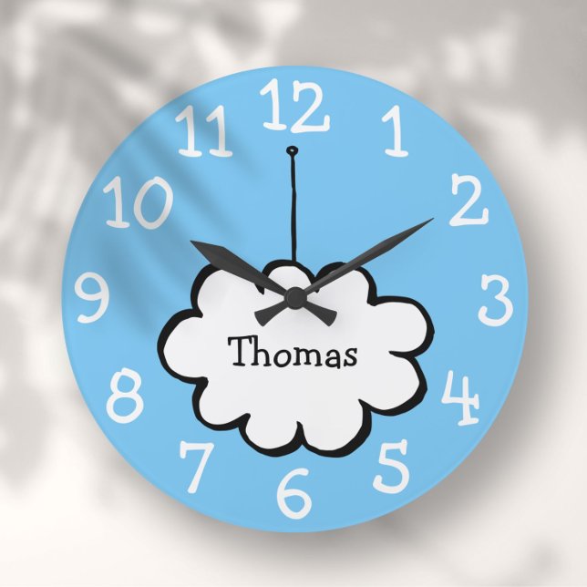 Cloud auf einem Personalisierten String-Namen Große Wanduhr (Cloud on a String Personalized Name Large Clock)