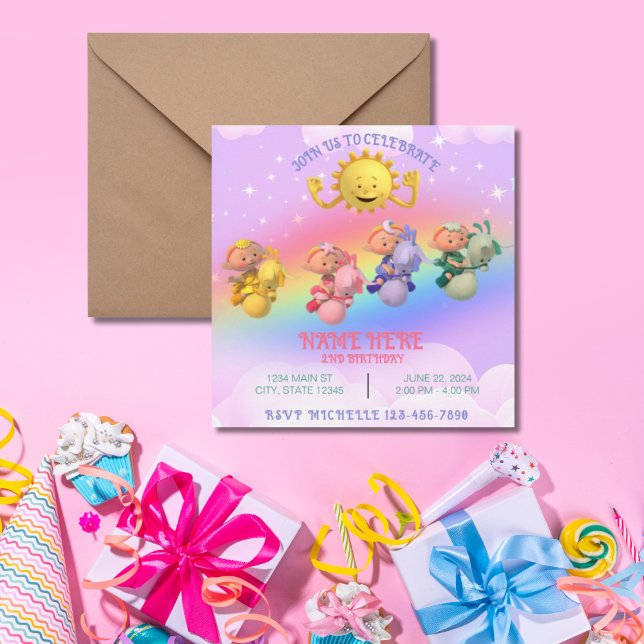 Cloud Babies Sun Pastel Rainbow Birthday Einladung (Von Creator hochgeladen)