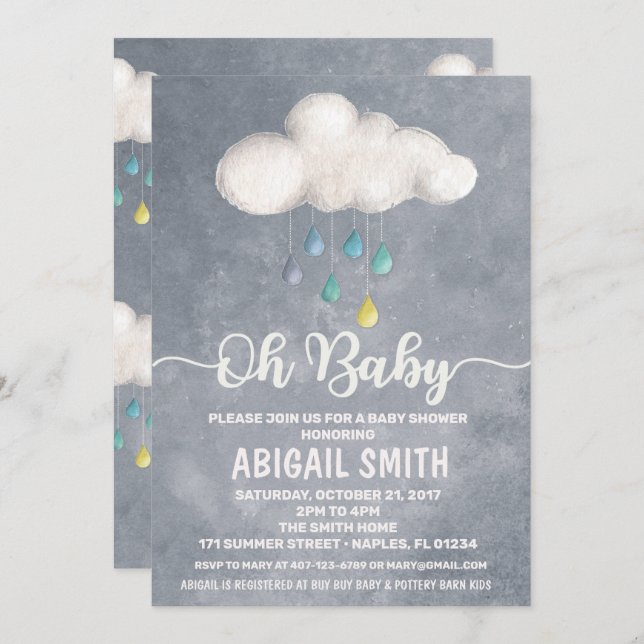 Cloud Baby Dusche Einladung Raindrop Liebe (Vorne/Hinten)