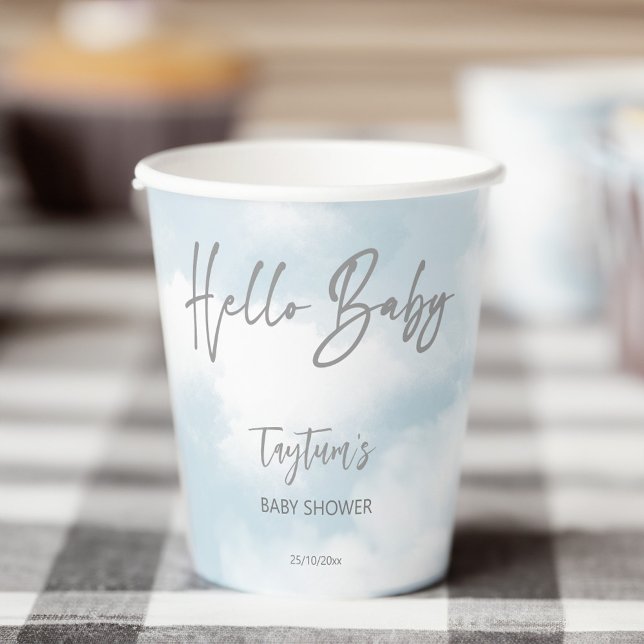 Cloud baby Dusche graue Wolken Babyduschschvorlage Pappbecher (Cloud baby shower grey clouds baby shower template paper cups Hello baby cloud cups personalized)